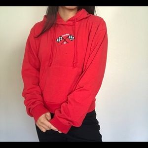 Red racer fleece hoodie